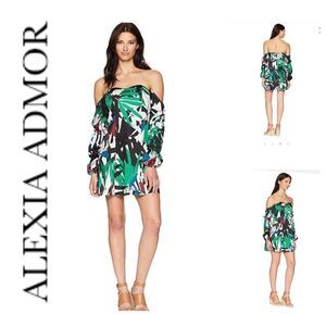 𝅺alexia Admor tropical off the shoulder dress